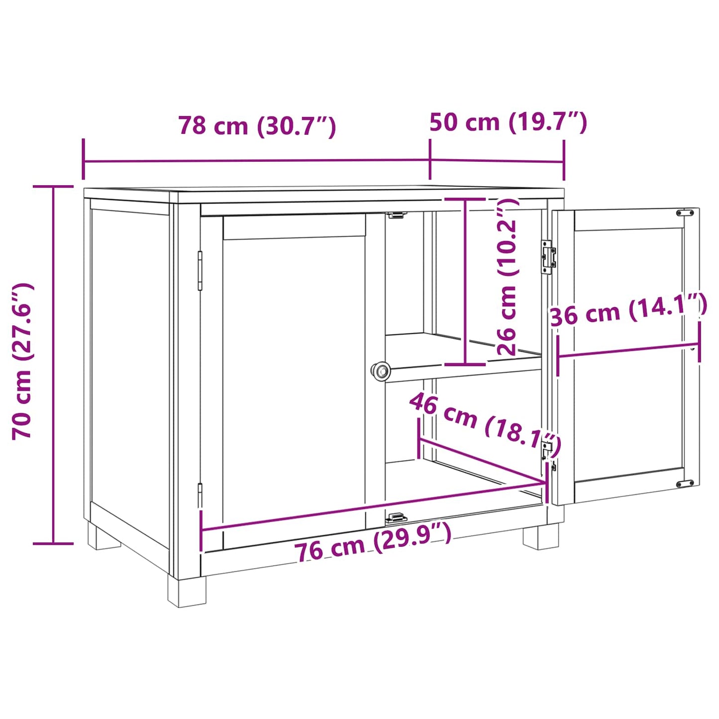 vidaXL Cabinet with Storage Brown 78 x 50 x 70 cm Solid Oak Wood