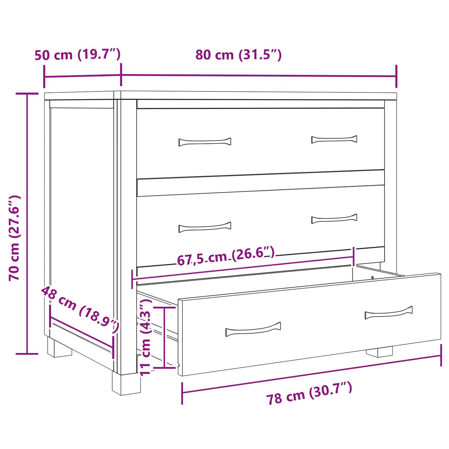 vidaXL Cabinet with Drawer Brown 80 x 50 x 70 cm Solid Oak Wood