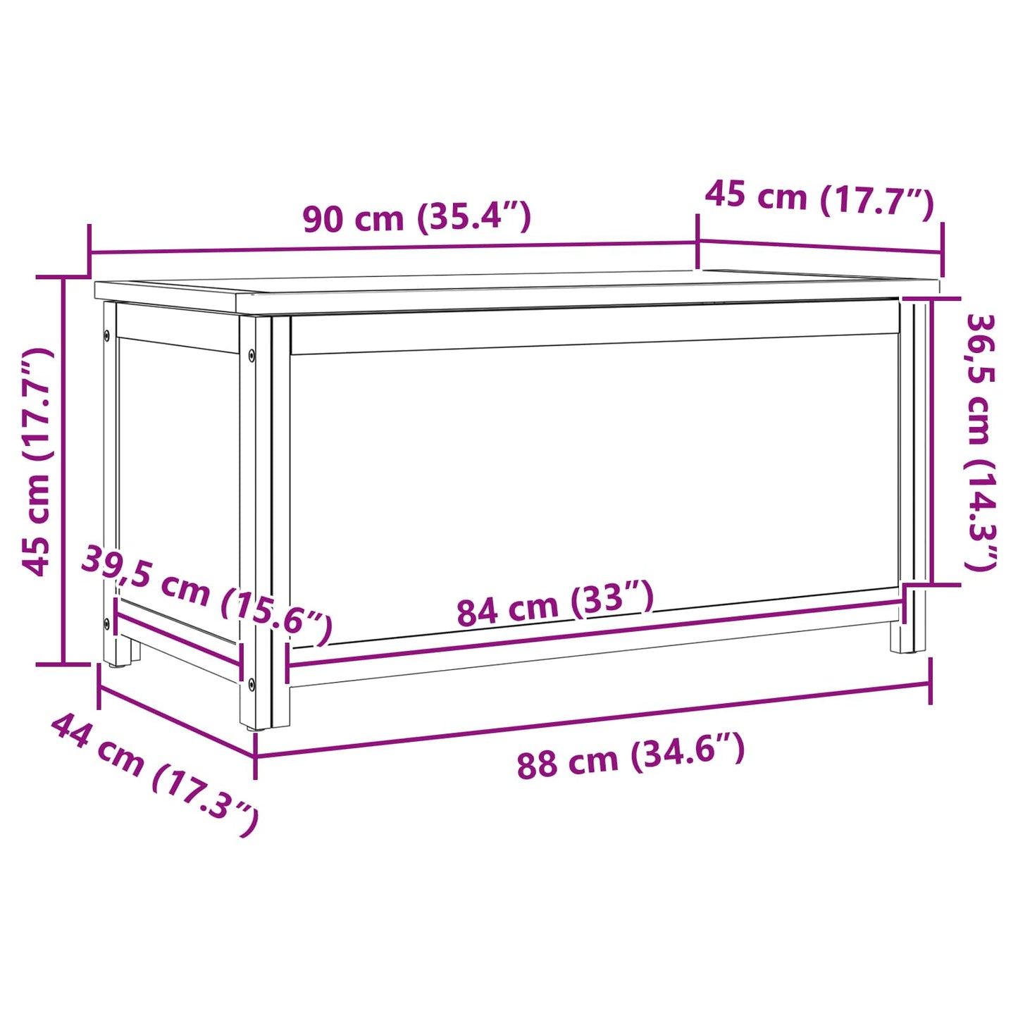 vidaXL Storage Box 90 x 45 x 45 cm Solid Oak Wood