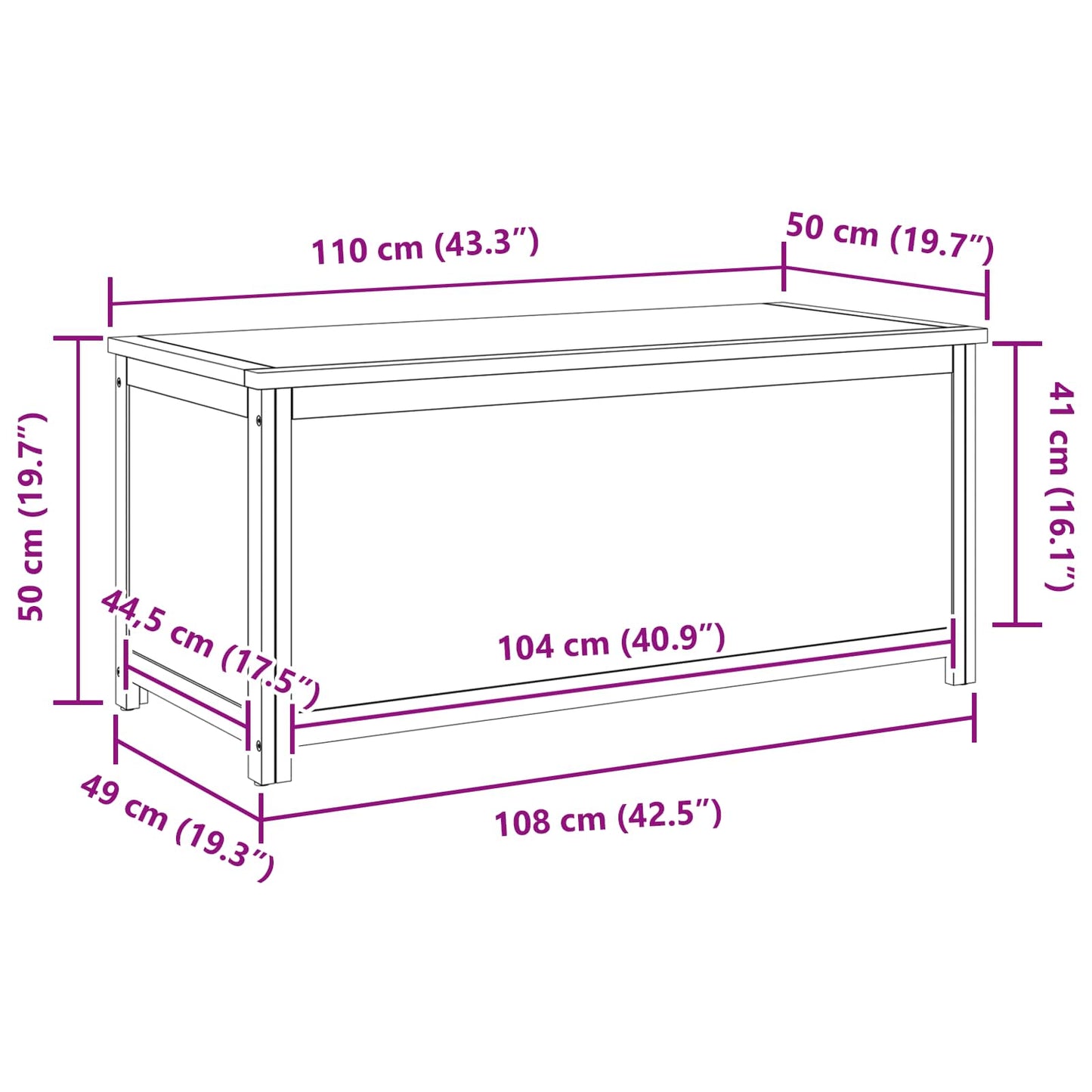vidaXL Storage Box 110 x 45 x 45 cm Solid Oak Wood
