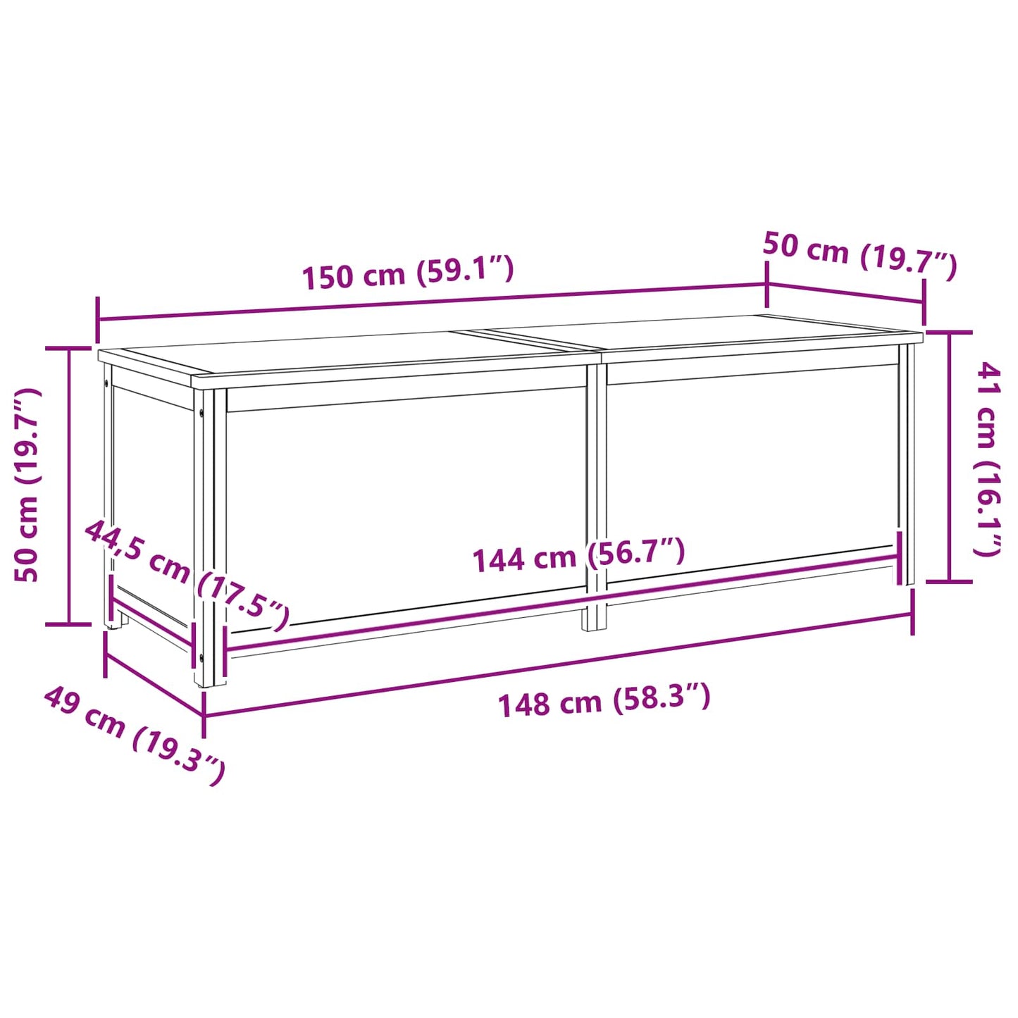 vidaXL Storage Box 150 x 45 x 45 cm Solid Oak Wood