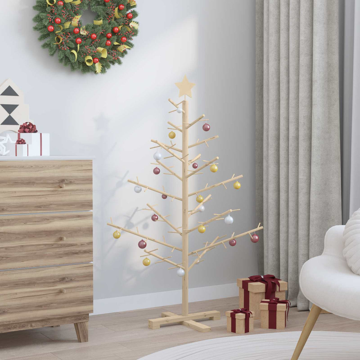 vidaXL Wooden Christmas Tree with Stand Natural 125 cm Solid pine wood