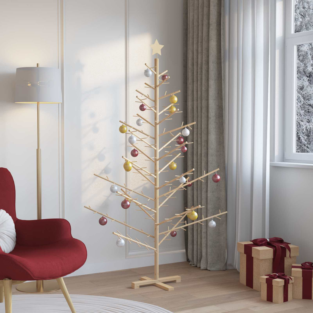 vidaXL Wooden Christmas Tree with Stand Natural 180 cm Solid pine wood
