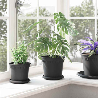 vidaXL Round Flower Pot 6 pcs Black Ø 17 x 14 cm Plastic
