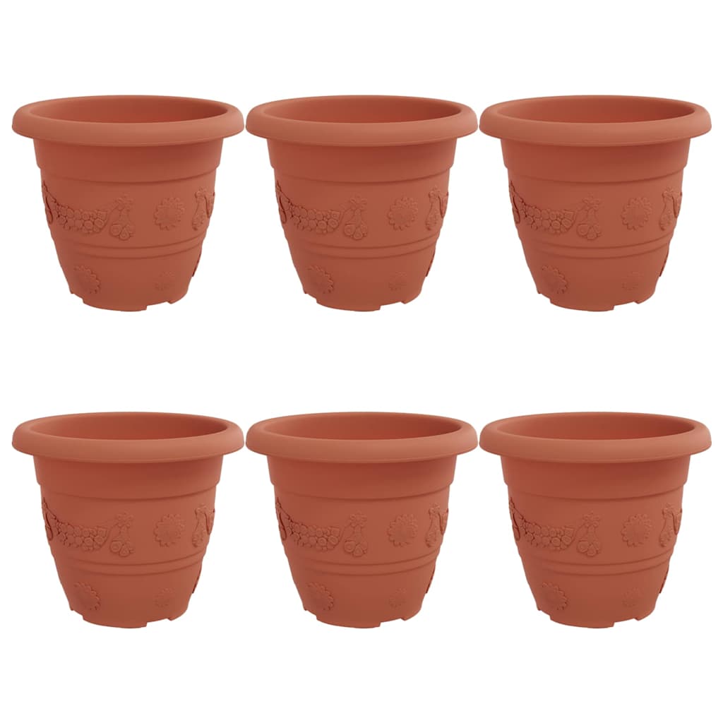 vidaXL Round Flower Pot 6 pcs Brick Red Ø 22 x 18 cm Plastic
