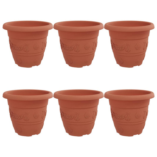 vidaXL Round Flower Pot 6 pcs Brick Red Ø 22 x 18 cm Plastic