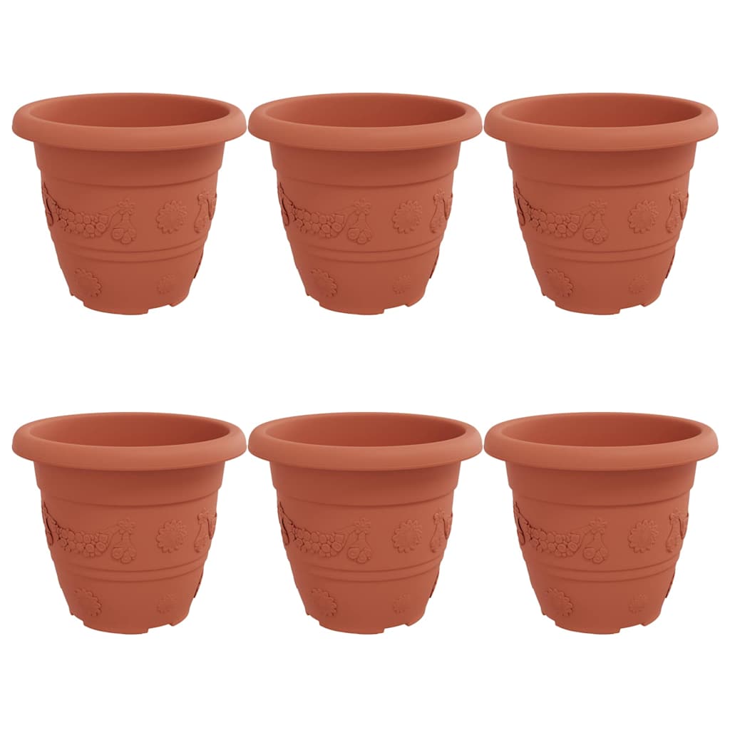 vidaXL Round Flower Pot 6 pcs Brick Red Ø 26 x 21.5 cm Plastic