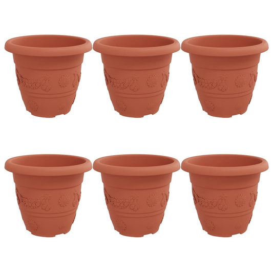 vidaXL Round Flower Pot 6 pcs Brick Red Ø 26 x 21.5 cm Plastic