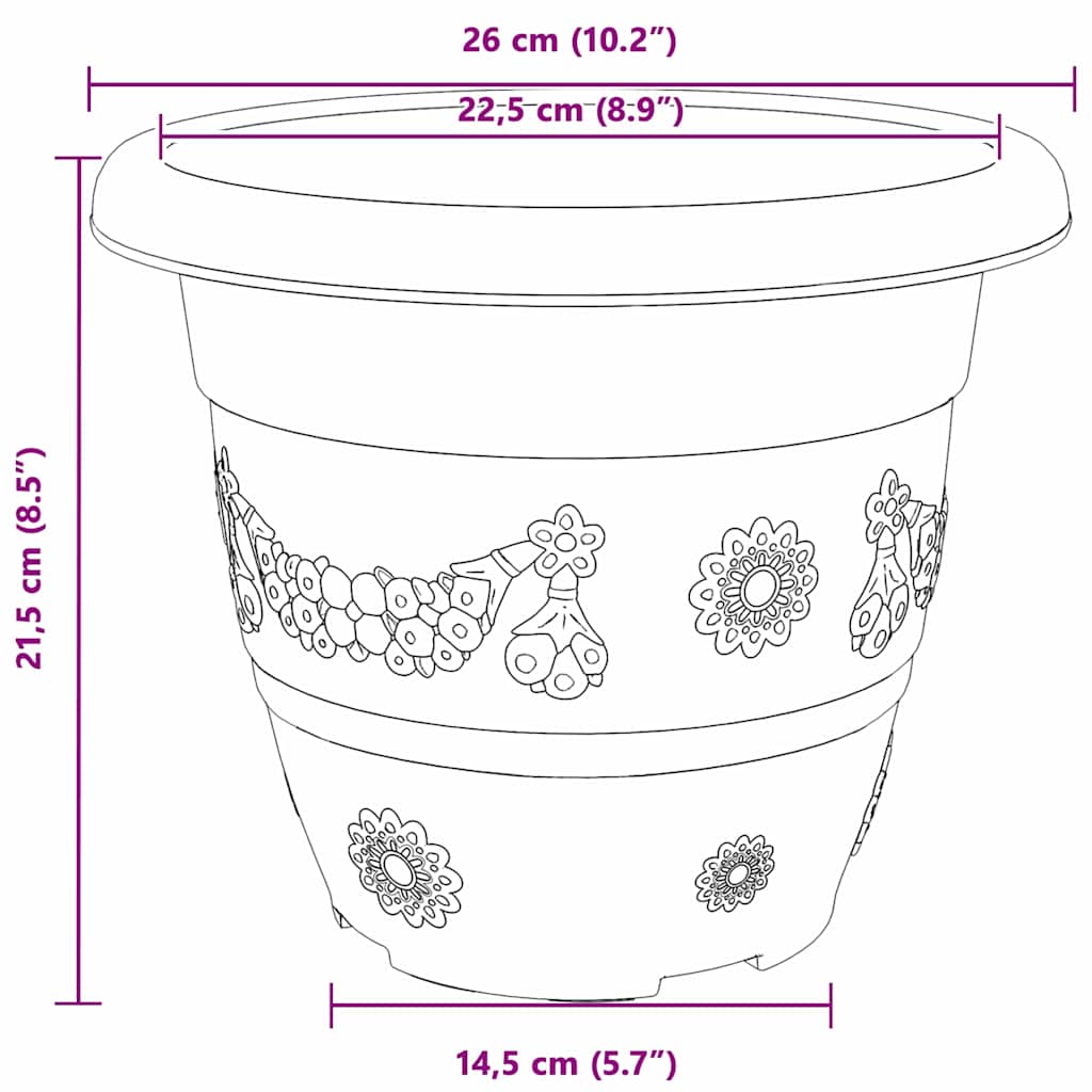 vidaXL Round Flower Pot 6 pcs Brick Red Ø 26 x 21.5 cm Plastic