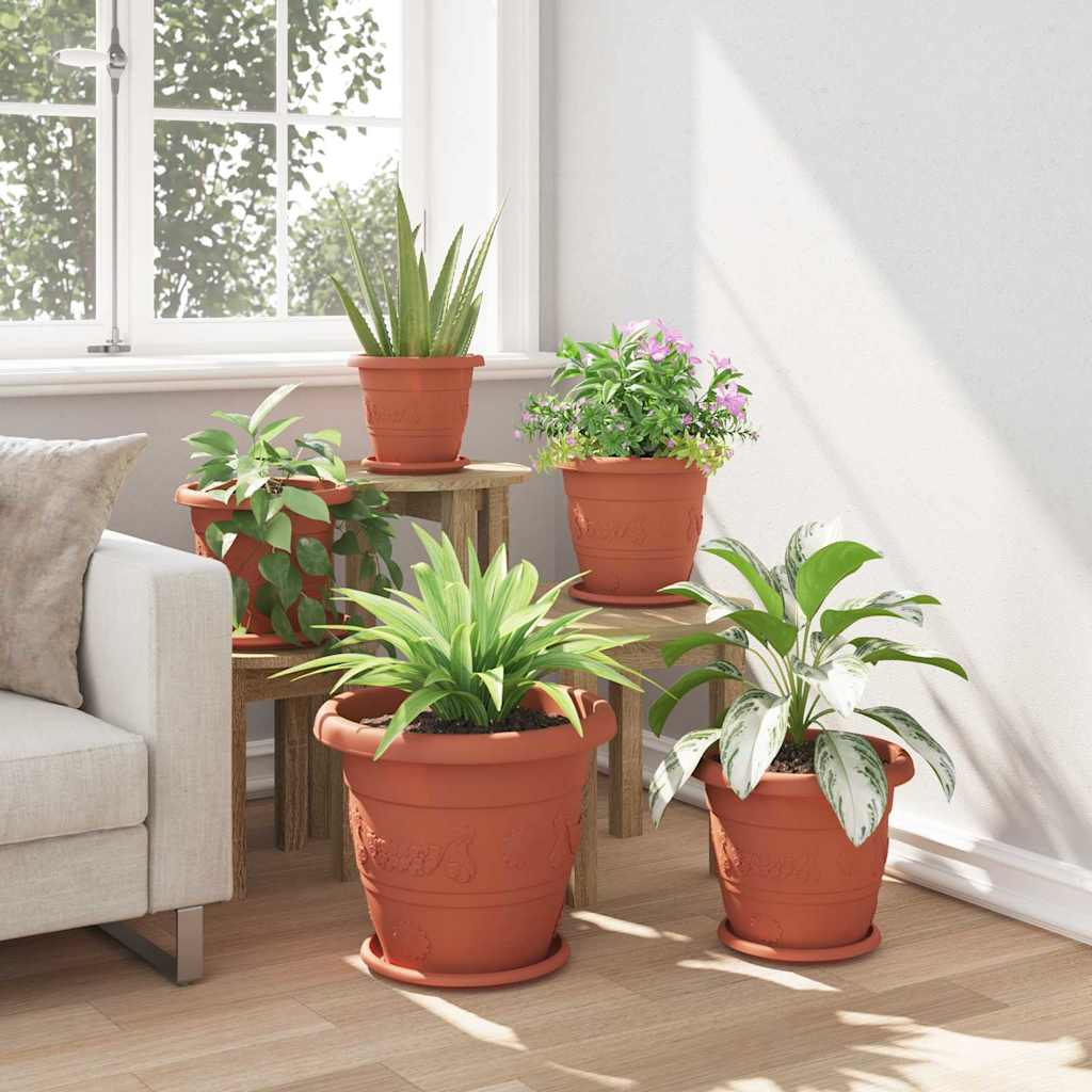 vidaXL Round Flower Pot 6 pcs Brick Red Ø 39 x 32 cm Plastic