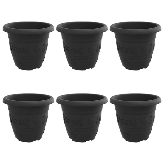 vidaXL Round Flower Pot 6 pcs Black Ø 22 x 18 cm Plastic
