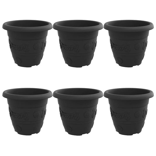 vidaXL Round Flower Pot 6 pcs Black Ø 26 x 21.5 cm Plastic