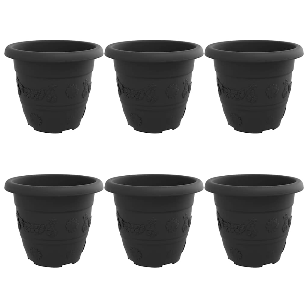 vidaXL Round Flower Pot 6 pcs Black Ø 30 x 25 cm Plastic
