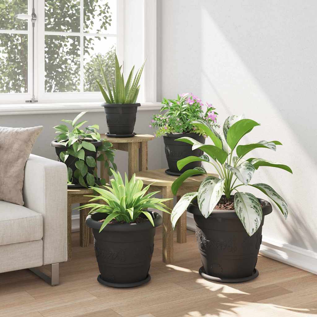 vidaXL Round Flower Pot 6 pcs Black Ø 34 x 28 cm Plastic