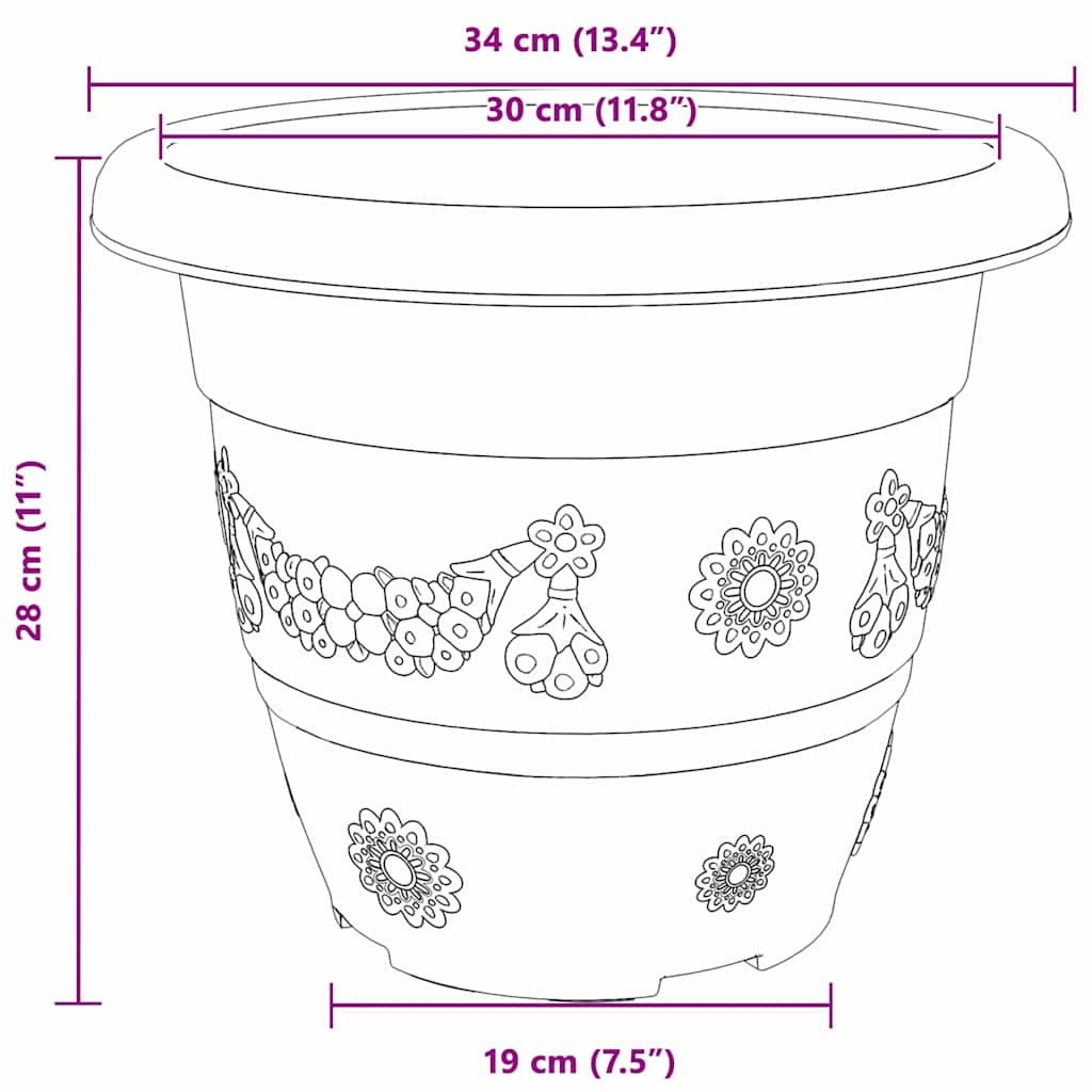vidaXL Round Flower Pot 6 pcs Black Ø 34 x 28 cm Plastic