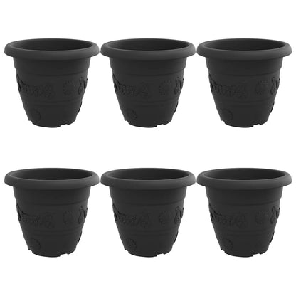 vidaXL Round Flower Pot 6 pcs Black Ø 39 x 32 cm Plastic