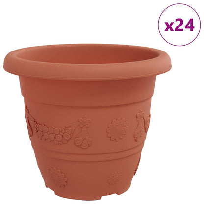 vidaXL Round Flower Pot 24 pcs Brick Red Ø 22 x 18 cm Plastic