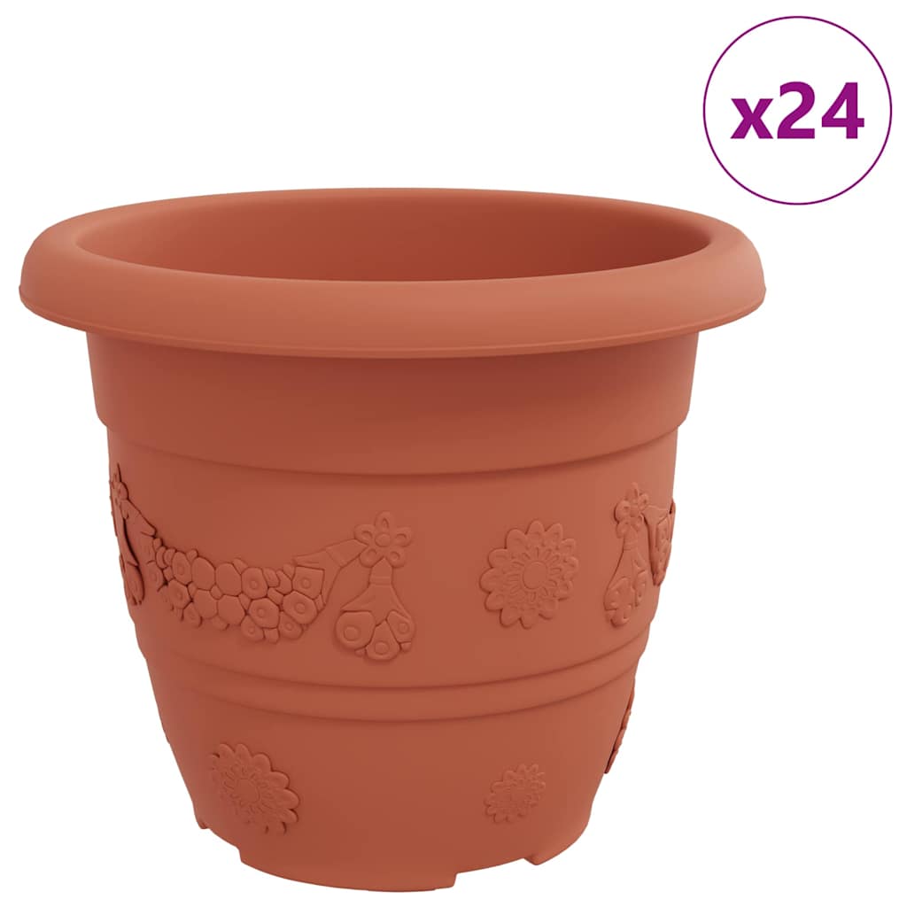 vidaXL Round Flower Pot 24 pcs Brick Red Ø 30 x 25 cm Plastic