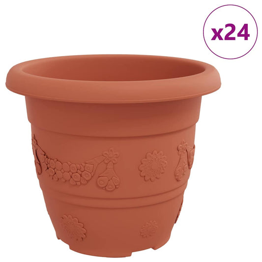 vidaXL Round Flower Pot 24 pcs Brick Red Ø 30 x 25 cm Plastic