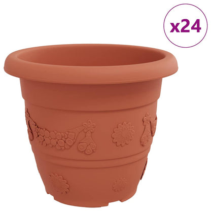 vidaXL Round Flower Pot 24 pcs Brick Red Ø 34 x 28 cm Plastic