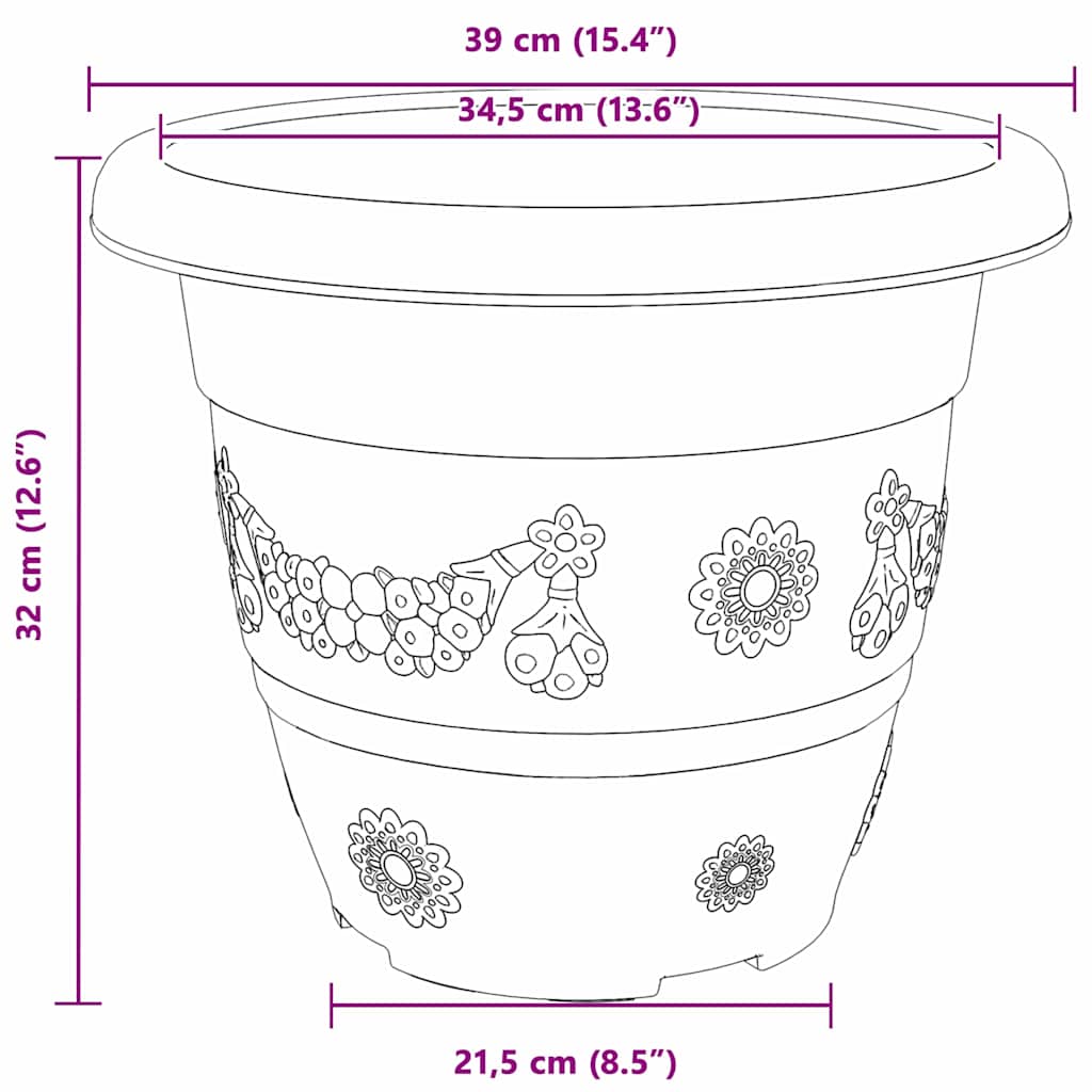 vidaXL Round Flower Pot 24 pcs Brick Red Ø 39 x 32 cm Plastic