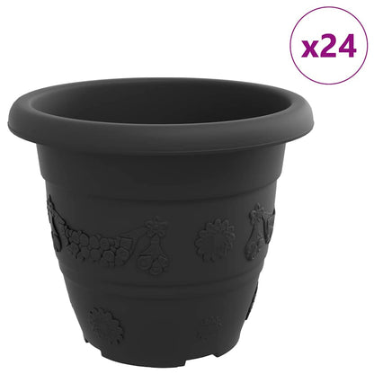 vidaXL Round Flower Pot 24 pcs Black Ø 22 x 18 cm Plastic
