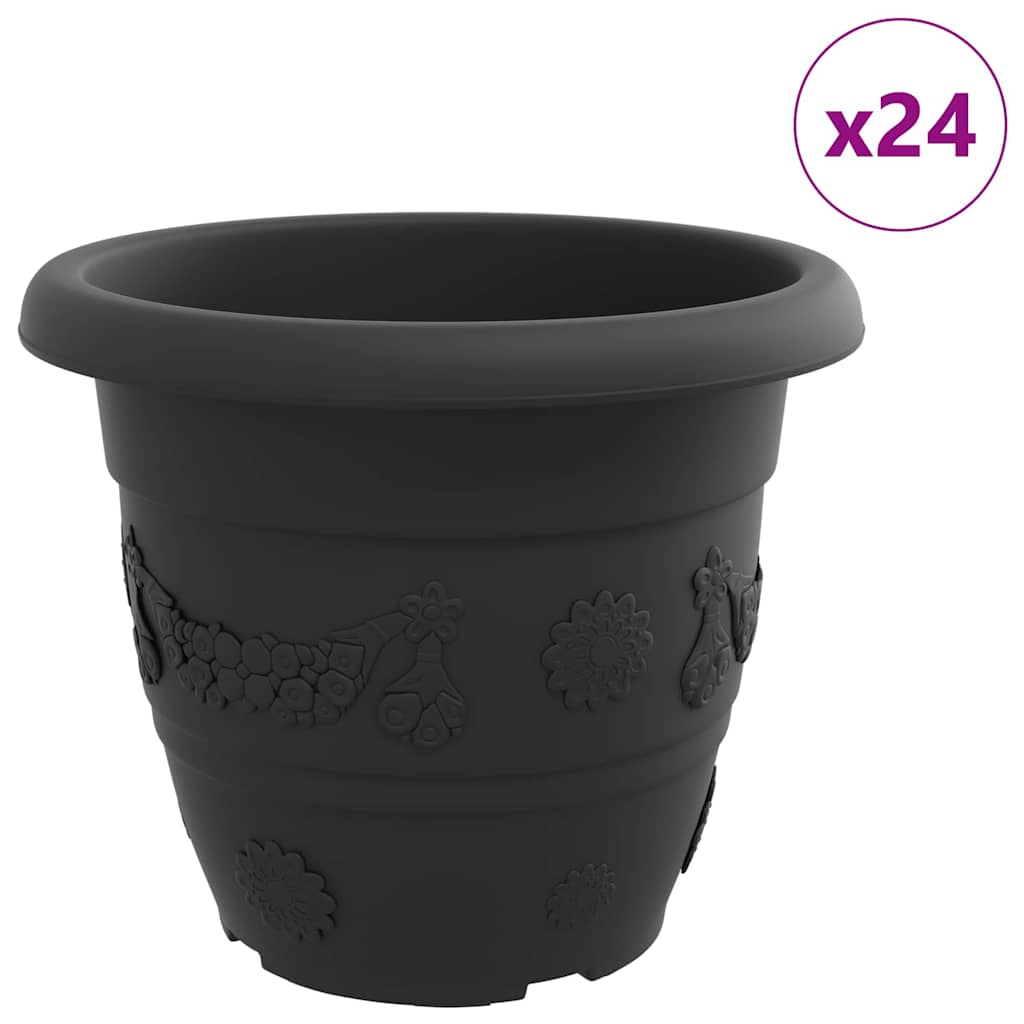 vidaXL Round Flower Pot 24 pcs Black Ø 34 x 28 cm Plastic