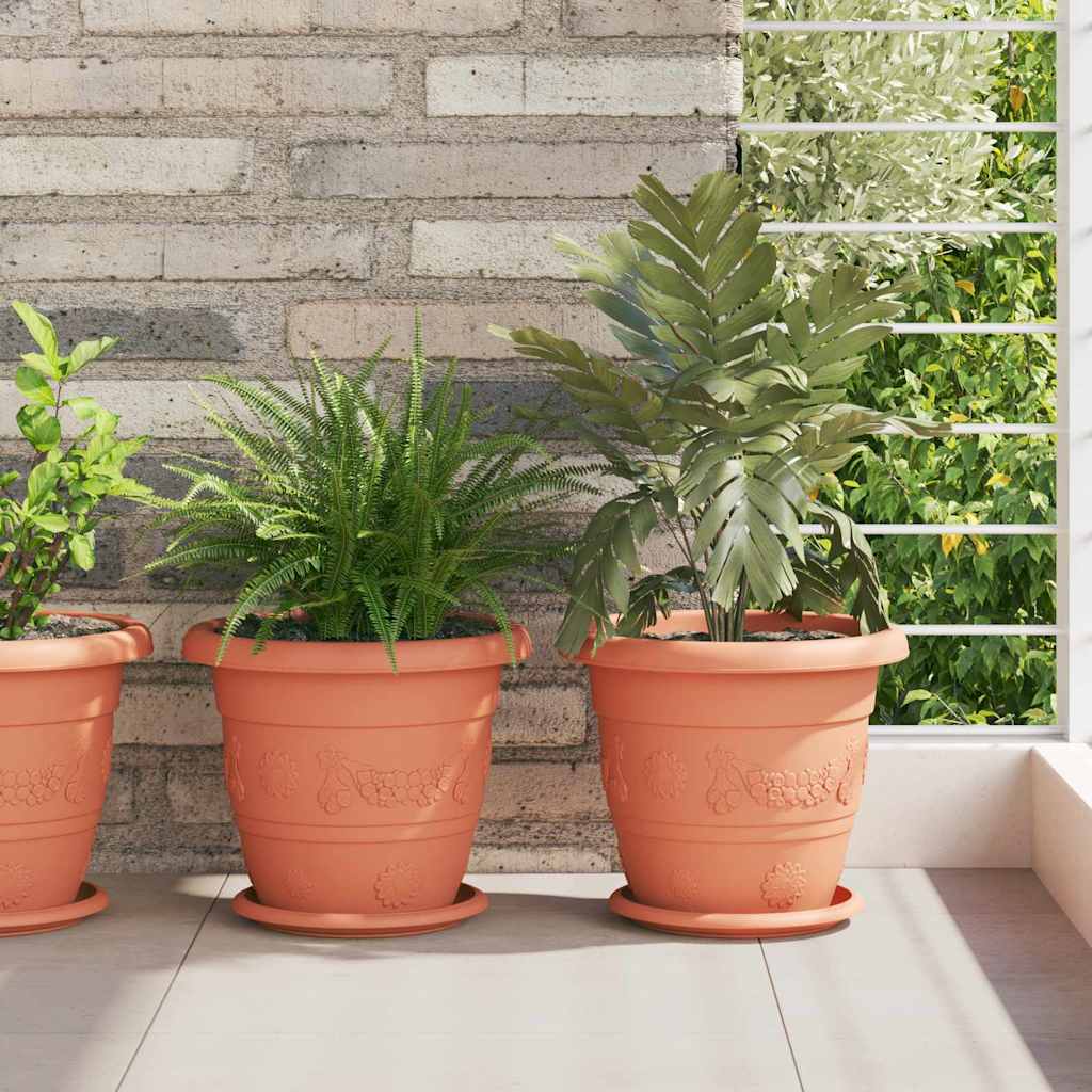 vidaXL Round Flower Tray 6 pcs Brick Red Ø 19 x 2 cm Plastic