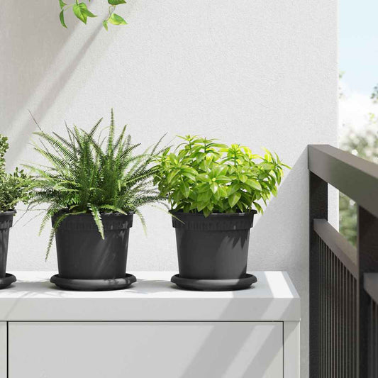 vidaXL Round Flower Tray 6 pcs Black Ø 14 x 2 cm Plastic