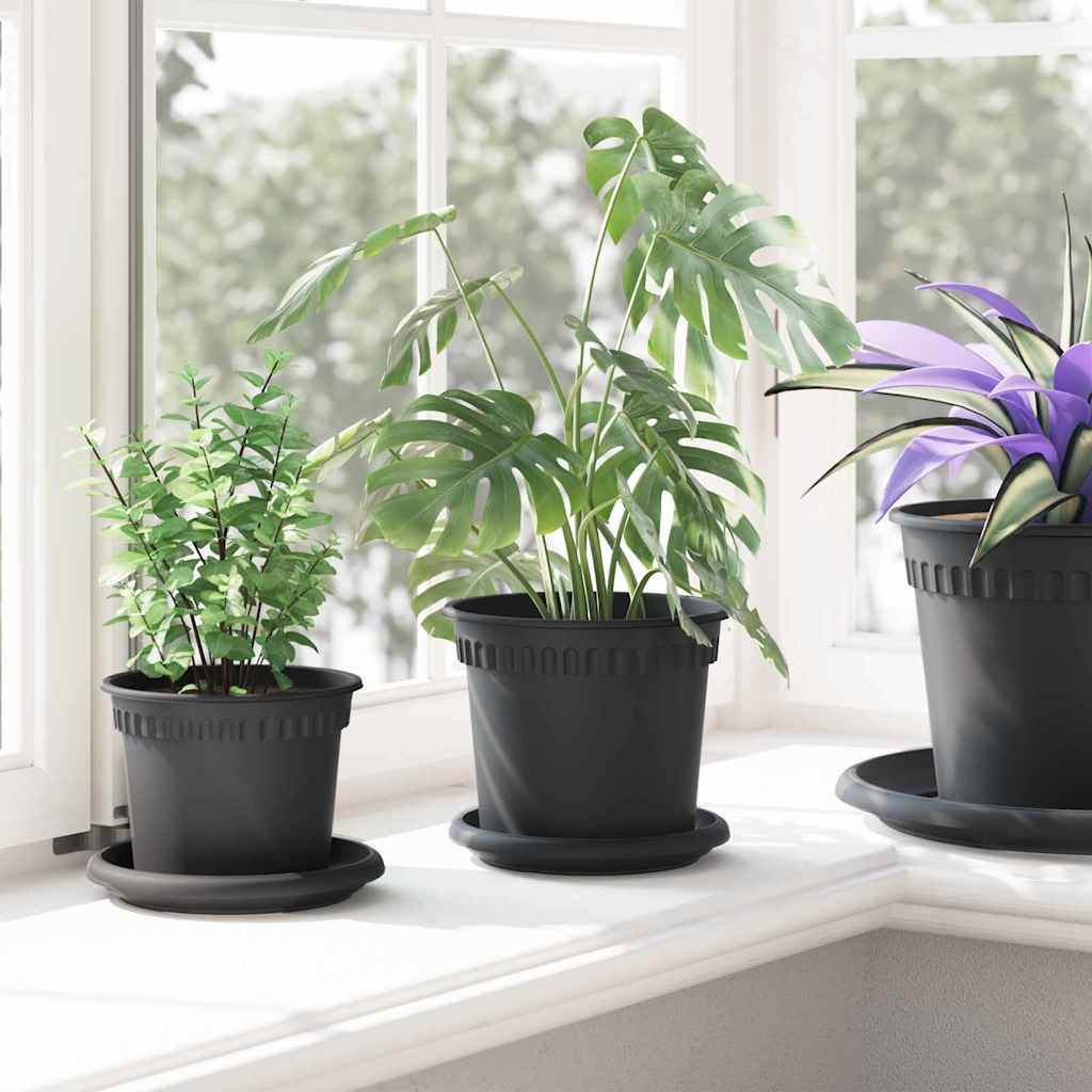 vidaXL Round Flower Tray 6 pcs Black Ø 14 x 2 cm Plastic