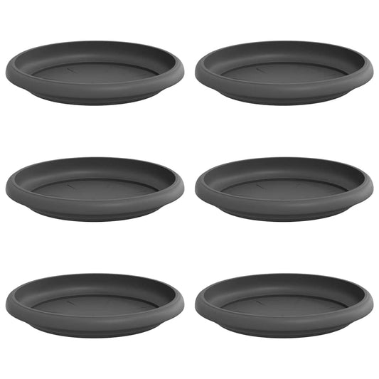 vidaXL Round Flower Tray 6 pcs Black Ø 14 x 2 cm Plastic