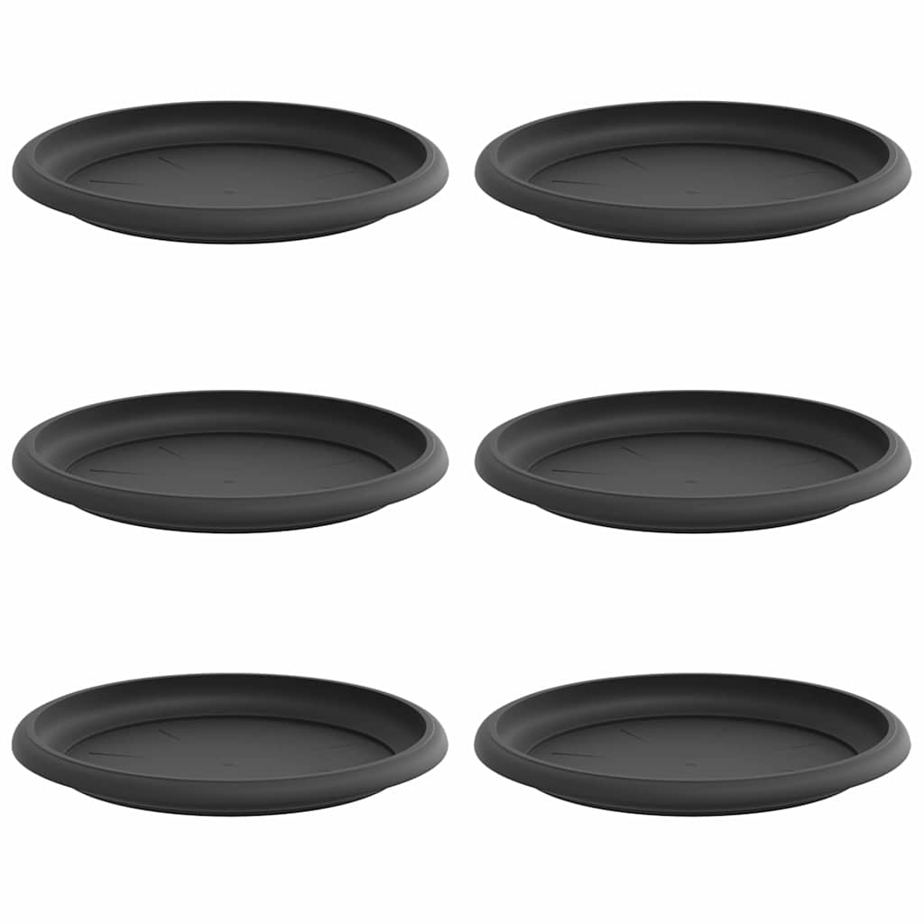 vidaXL Round Flower Tray 6 pcs Black Ø 17.5 x 2 cm Plastic