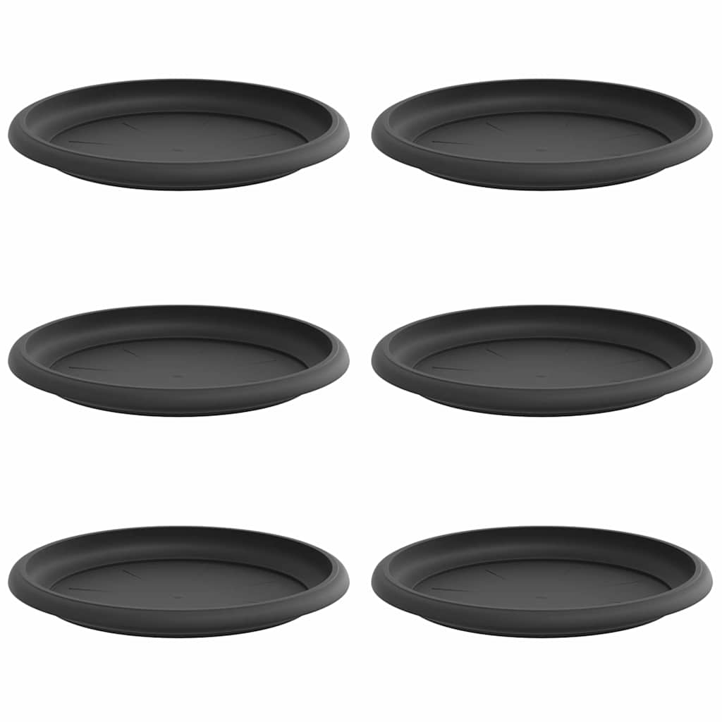 vidaXL Round Flower Tray 6 pcs Black Ø 19 x 2 cm Plastic