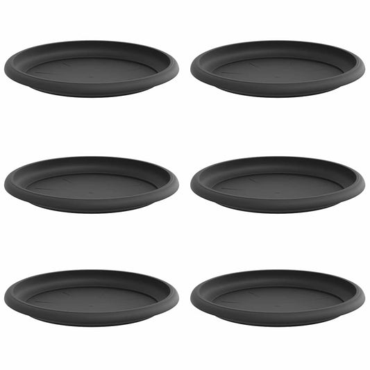 vidaXL Round Flower Tray 6 pcs Black Ø 19 x 2 cm Plastic