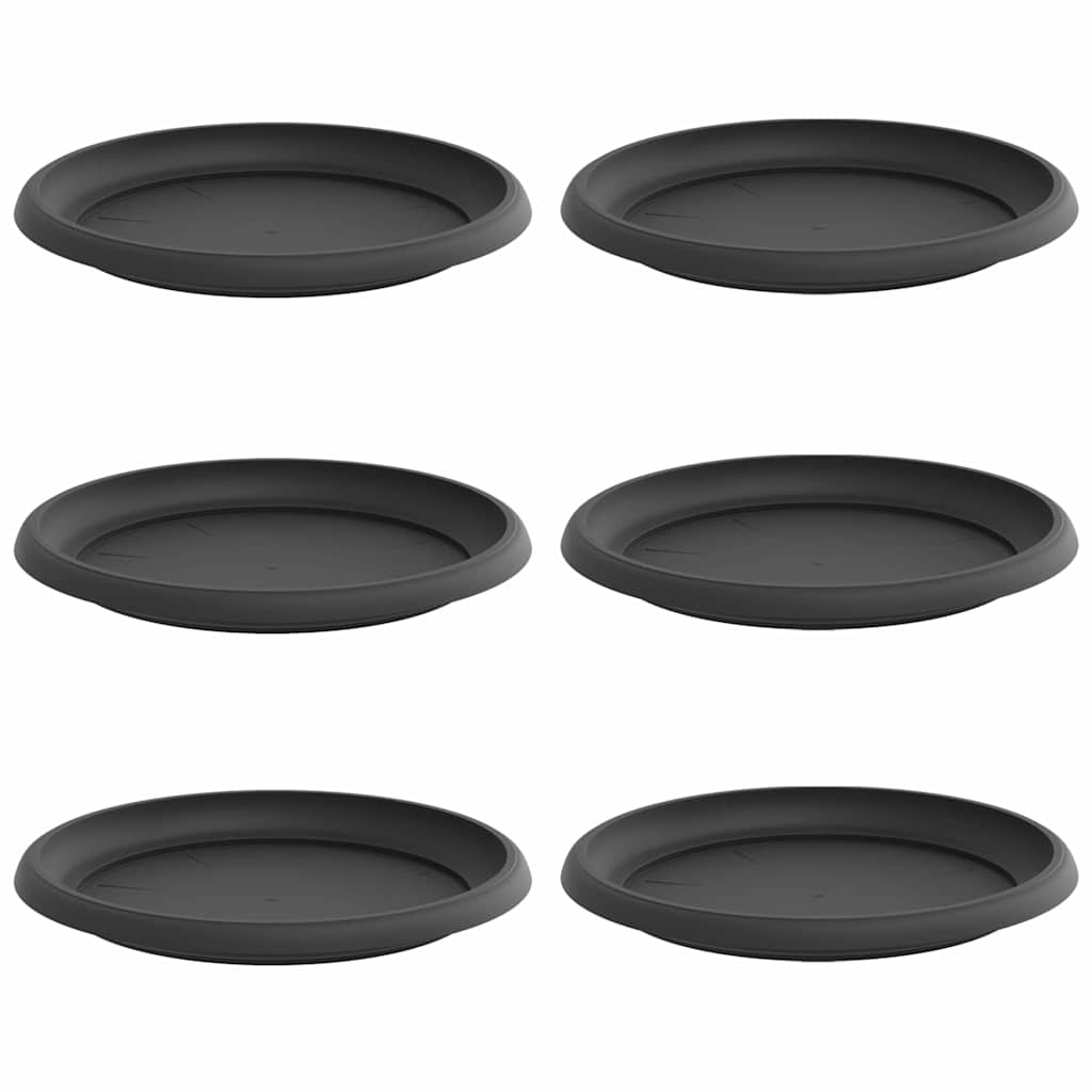 vidaXL Round Flower Tray 6 pcs Black Ø 23.5 x 2.5 cm Plastic