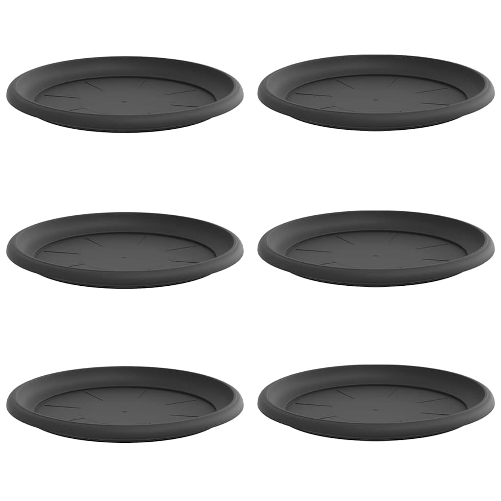 vidaXL Round Flower Tray 6 pcs Black Ø 27 x 2.5 cm Plastic