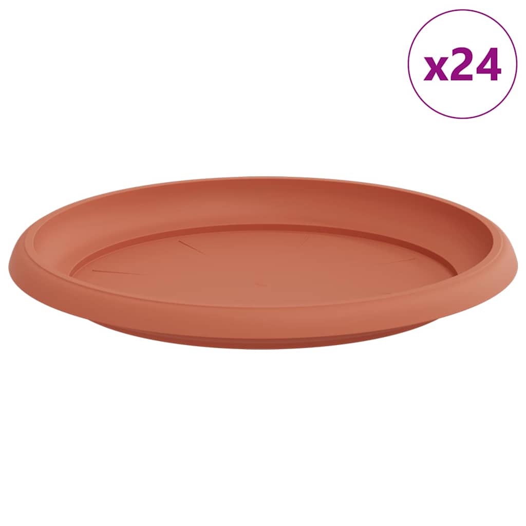 vidaXL Round Flower Tray 24 pcs Brick Red Ø 23.5 x 2.5 cm Plastic