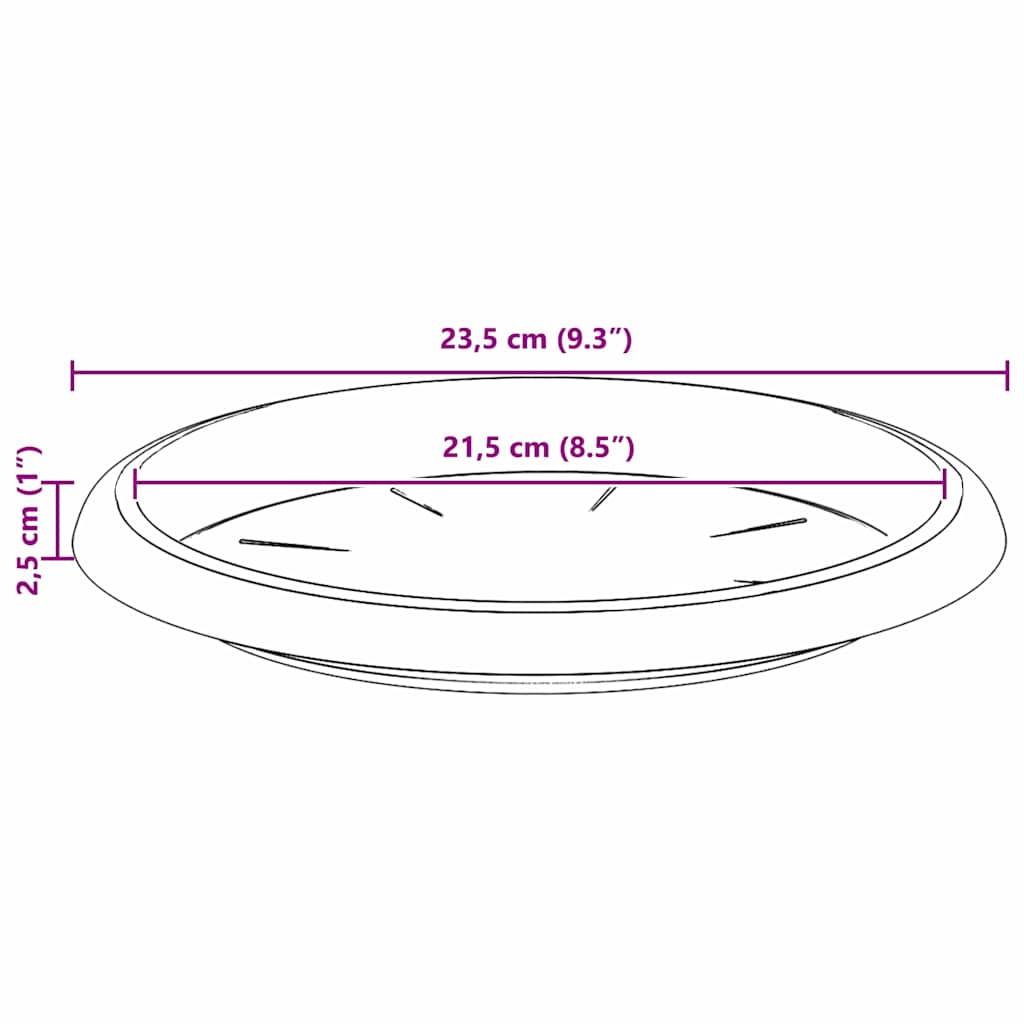 vidaXL Round Flower Tray 24 pcs Brick Red Ø 23.5 x 2.5 cm Plastic