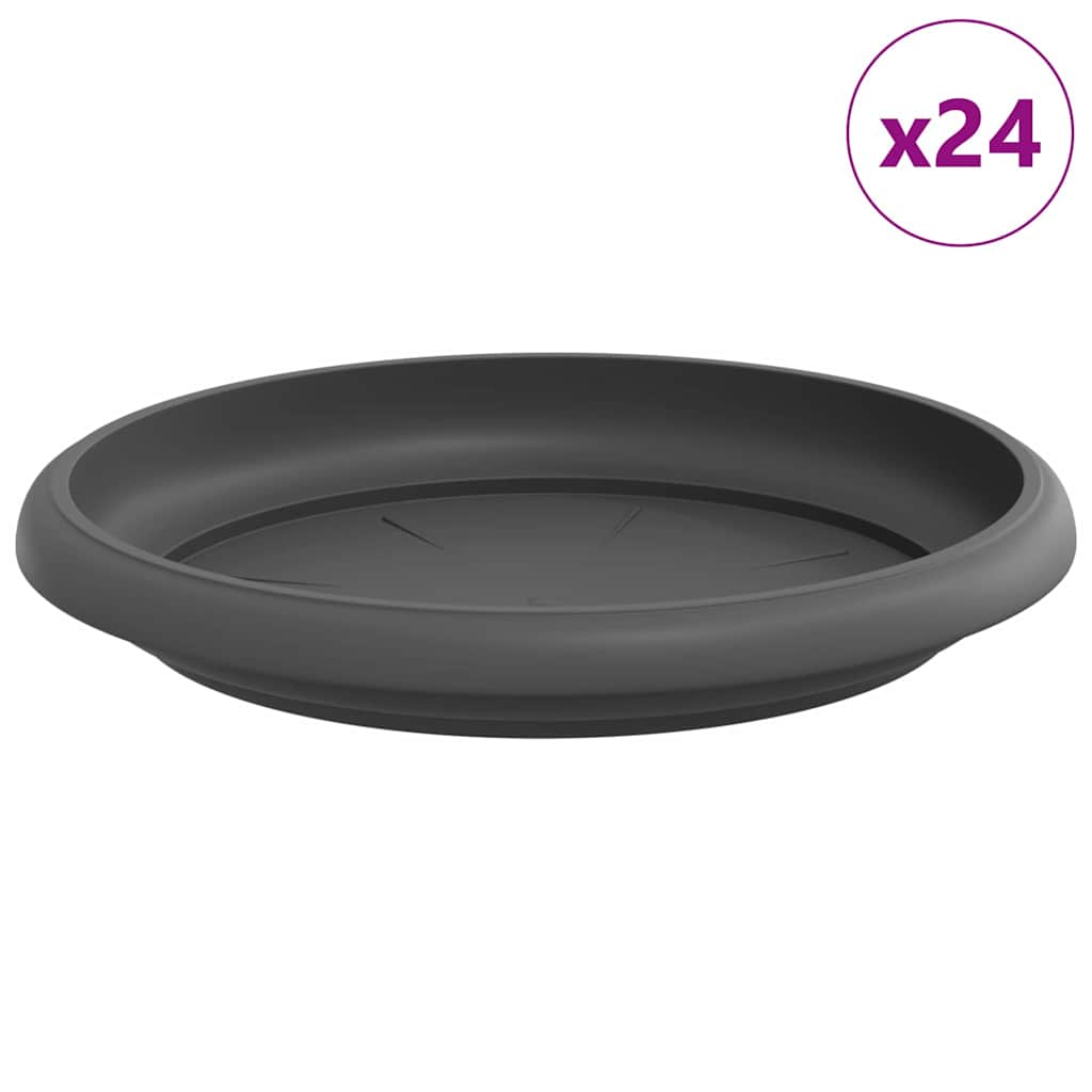 vidaXL Round Flower Tray 24 pcs Black Ø 14 x 2 cm Plastic