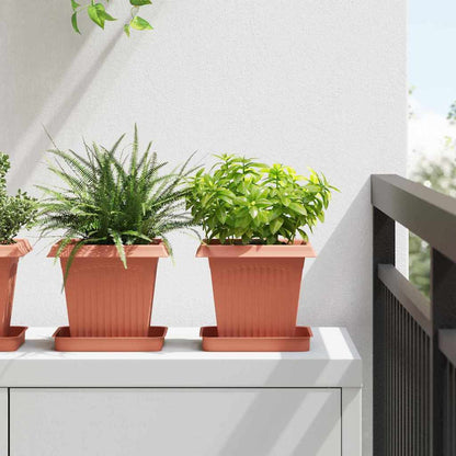 vidaXL Square Flower Pot 6 pcs Brick Red 16 x 16 x 14 cm Plastic