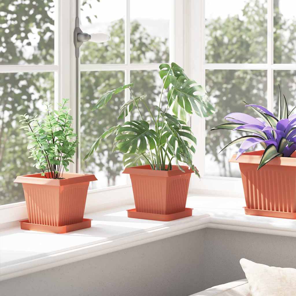 vidaXL Square Flower Pot 6 pcs Brick Red 16 x 16 x 14 cm Plastic