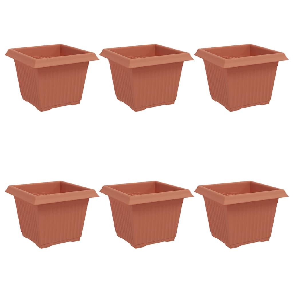 vidaXL Square Flower Pot 6 pcs Brick Red 23 x 23 x 17.5 cm Plastic