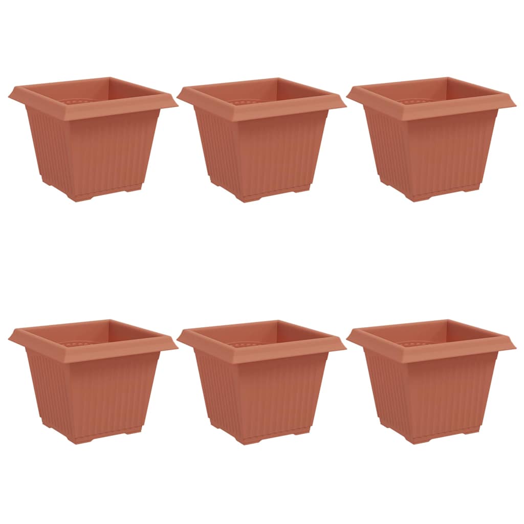 vidaXL Square Flower Pot 6 pcs Brick Red 33 x 33 x 26 cm Plastic
