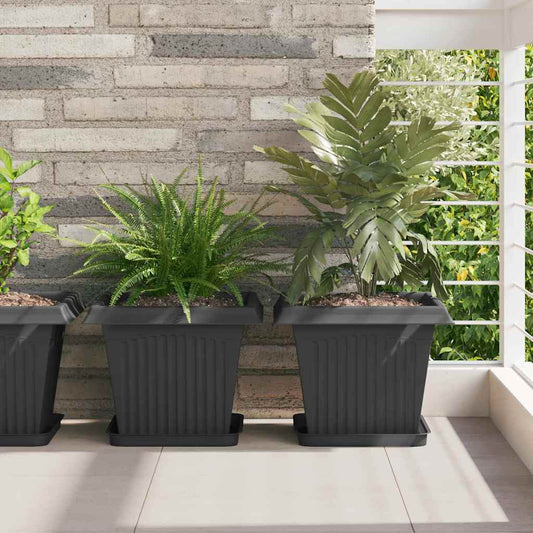 vidaXL Square Flower Pot 6 pcs Black 33 x 33 x 26 cm Plastic