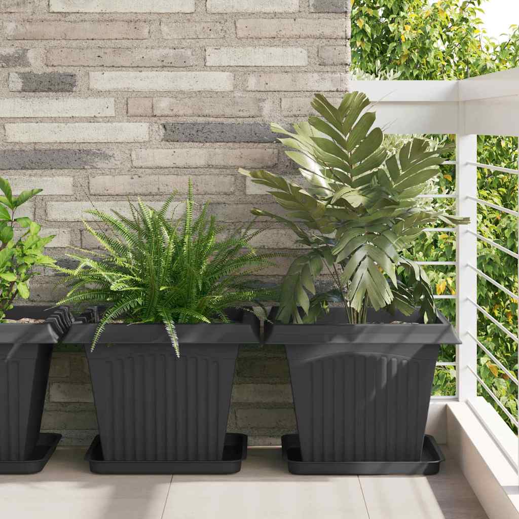 vidaXL Square Flower Pot 6 pcs Black 43 x 43 x 33.5 cm Plastic