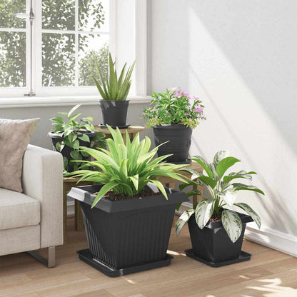 vidaXL Square Flower Pot 6 pcs Black 43 x 43 x 33.5 cm Plastic