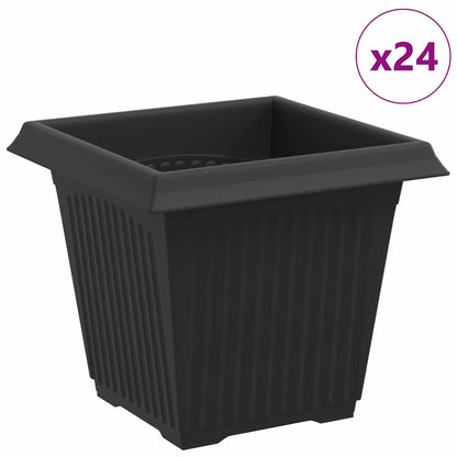 vidaXL Square Flower Pot 24 pcs Black 16 x 16 x 14 cm Plastic