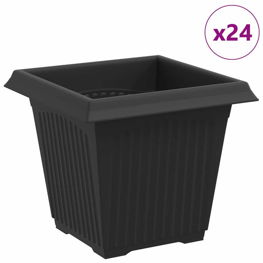 vidaXL Square Flower Pot 24 pcs Black 16 x 16 x 14 cm Plastic