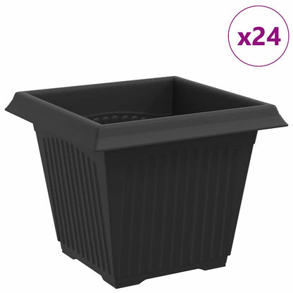 vidaXL Square Flower Pot 24 pcs Black 20 x 20 x 16 cm Plastic
