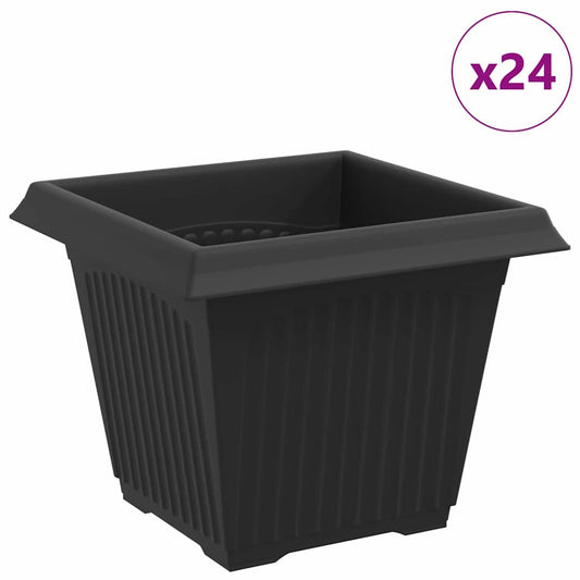 vidaXL Square Flower Pot 24 pcs Black 20 x 20 x 16 cm Plastic